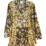 Fig And Flower Sheer Tunic Blouse XL Brown Yellow Floral Button Down Boho Photo 0