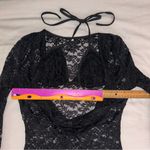 SheIn  Sheer Black Lace Dress, Long Sleeve Low Cowl Front With Triangle Top Small Photo 5