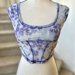 Urban Outfitters  Purple Blue Floral Mesh Cropped Sheer Corset Fairy Whimsygoth Photo 0