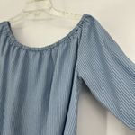 Beach Lunch Lounge Chambray Stripe Top 3/4 Bell Sleeves Boho Coastal Size L Photo 2