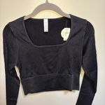 Aerie Offline by Black Ribbed Crop Medium Fitted Long Sleeve Contemporary Boho Photo 3