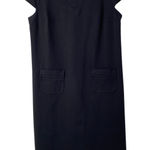 Talbots Ponte Knit Black Dress Pockets Sz 8 Split Neck Sheath Girl Boss Luxury Photo 0