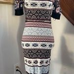 Parker  Blue Lilac Knit Dress Crochet Flower Motif Pattern Small Photo 0