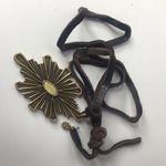 Lucky Brand Leather Star Sun Burst Necklace 28" long Semi precious Stone Photo 2