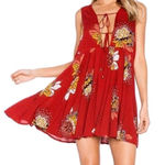 Free People Lovely Day Printed Tie Tunic Dress Women's Medium Red Floral Boho Photo 0