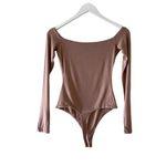 Naked Wardrobe Long Sleeves Latte Tan Womens Body Suit Top Soft SZ L #1664 Photo 4