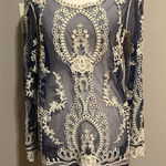 You Are Not Alone lace sheer‎ mesh embroidered boho long sleeved blue top size L Size L Photo 0