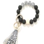 Zebra Striped Wristlet Bracelet Keychain Bangle Black Photo 0