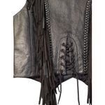 VTG FMC Black Leather Fringe Braided Lace Up Vest M Motorcycle Biker Western Size M Photo 9