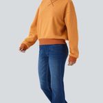 Halara  Round Neck Long Sleeve Orange Fleece Casual crewneck Sweatshirt Photo 7