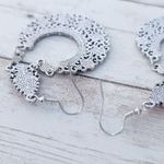 Vintage Earrings Extra Large Red & Silver Tone Dangle Photo 2