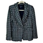 Rachel Zoe Green Metallic Plaid Tweed Double Breasted Blazer M Holiday Festive Photo 1