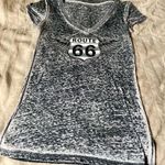 Route 66  T-Shirt - Grey, V-Neck Size:Med - Black/White Like Denim w/ Qtr Sleeves Photo 2