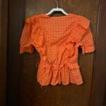 J.Crew Pink & Orange Gingham Cotton Ruffle Wrap Blouse Size S Photo 2