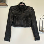 Theyskens’ Theory Black Lambskin Leather Silk Lined Cropped Moto Jacket P/0/00 Photo 0