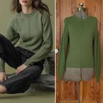 Lilla P Rib Sleeve Cashmere Blend Crewneck Sweater in Wintergreen Photo 1