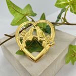 Vintage 1940s Lovebird Heart Rhinestone Brooch Pin Gold Photo 10