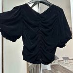 ZARA  NWT black velvet velour ruched gathered puff sleeve short sleeve top Photo 6