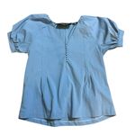 Nicole Miller Powder Blue Puff Sleeve Blouse Sz M Minimalist Preppy Photo 1