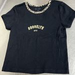 Brandy Melville John Galt  Black Brooklyn NYC T-Shirt Leopard Collar - VGUC Photo 2
