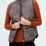 J. CREW FACTORY Leopard Printed Puffer Vest Preppy Animal Print Quilted Small Brown Photo 0