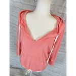 American Eagle  Women's Neon Peach Orange 3/4 Sleeve V Neck Pullover Hoodie S Photo 1