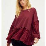 Free People We The Free Sierra Gray Tee Cotton Slouchy Long Sleeve Raw Hem Boho Top Sz S Photo 6