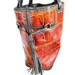 Dooney & Bourke  Womens Brown Croco Embossed Leather Double Strap Tassel Bag Photo 2