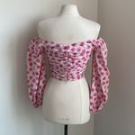 ZARA  Floral Off-Shoulder Ruched Top Womens Sz Medium Pink Crop Corset Coquette Photo 4