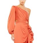 Mac Duggal  Pleated Cascade Detail One-Shoulder Satin A-Line Gown in Orange US 6 Photo 14