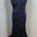 Mac Duggal Midnight Blue Cowl Back Boat Neck Sequined Evening Gown 12 $398 26331 Photo 6