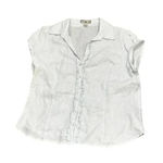Caribbean Joe  light blue Linen‎ Shirt Short Puff Sleeve Ruffle Shirt Size L Photo 0