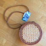 Two Tone Round Rattan Straw Wicker Shoulder Purse Bag, Tan, Khaki Tan Photo 1