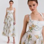 House Of CB  Minerva Soft Blue Vintage Ribbon Print Chiffon Midi Sundress Size XS Photo 1