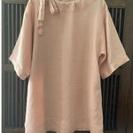 Blush Pink Linen Tunic Women’s Short Sleeve Top Bow Tie Neck Minimalist L/XL Pink Size L Photo 0