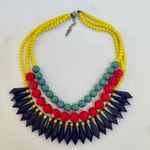 Yellow beaded red and green and blue statement necklace Photo 2