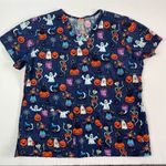 Peaches Uniforms Halloween Scrub Top Blue Size 2X Photo 0