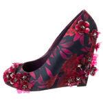 Tory Burch Tory‎ Burch Floral Satin Elmira Wedge Heels Red Navy Flower Embellished Size 7M Photo 0