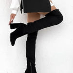 Dream Paris womens 7.5 black suede over the knee high heeled boots chunky heel Photo 0