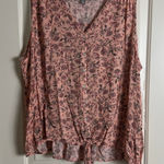 Peace & Pearls  Floral Tank Top Tie Front Buttons Pink Photo 0