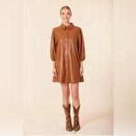 Dolce Cabo Tobacco Brown Vegan Leather Puff Sleeve Mini Dress Size L Size L Photo 11