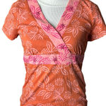 Sigrid Olsen  Floral beaded V-Neck Orange Pink Women's Top medium petite Photo 0