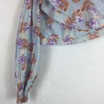 Urban Outfitters  Kate One Sleeve Crop Top Large Blue Floral Ruffle Photo 4
