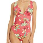 AQUA SWIM Ruched Coral Floral One Piece Swimsuit Size M Photo 0