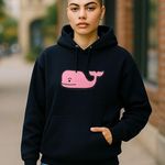 Pink Whale Navy Blue Hoodie Pullover Sweatshirt PRAIRIE MOUNTAIN ~ Size MEDIUM Photo 0