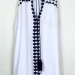 Top Stitch White & Navy Crinkled Embroidered Mini Dress Blue Photo 0