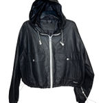 Hurley XL Black Hooded Rain Jacket Full Zip Cargo Pockets Womens Boxy Streetwear Photo 0