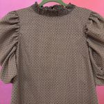 ZARA  Brown Plaid & Polka Dot Puff-Sleeve Babydoll 60s Style Shift Dress - Medium Photo 6