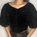 ZARA  NWT black velvet velour ruched gathered puff sleeve short sleeve top Photo 1