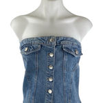 ZARA NEW Women's Blue Strapless Bandeau Tube Button Up Denim Jean Top Size XL Photo 0